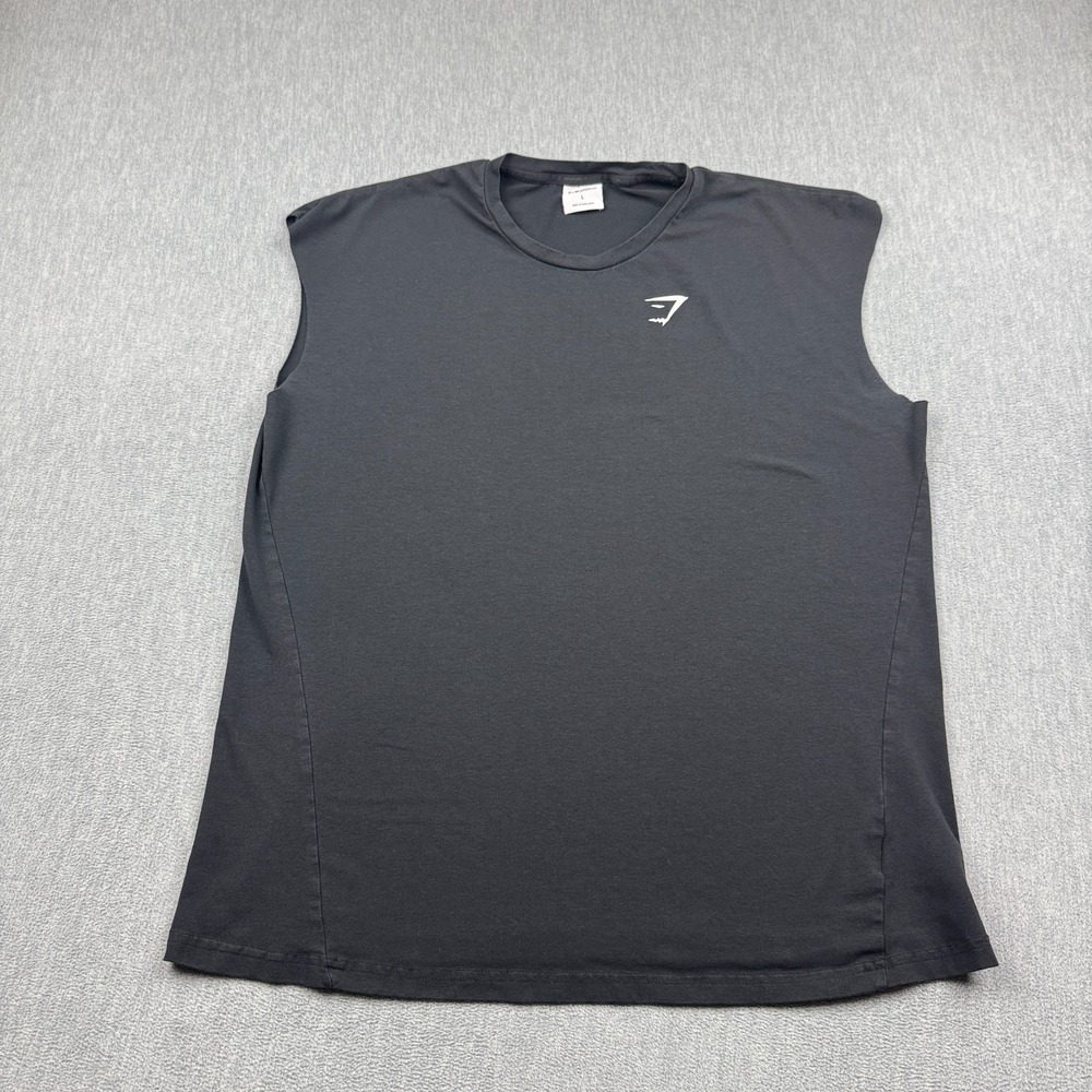 Gymshark Tank Top Mens Large Black Critical Cut Off Muscle Tee Workout Training
